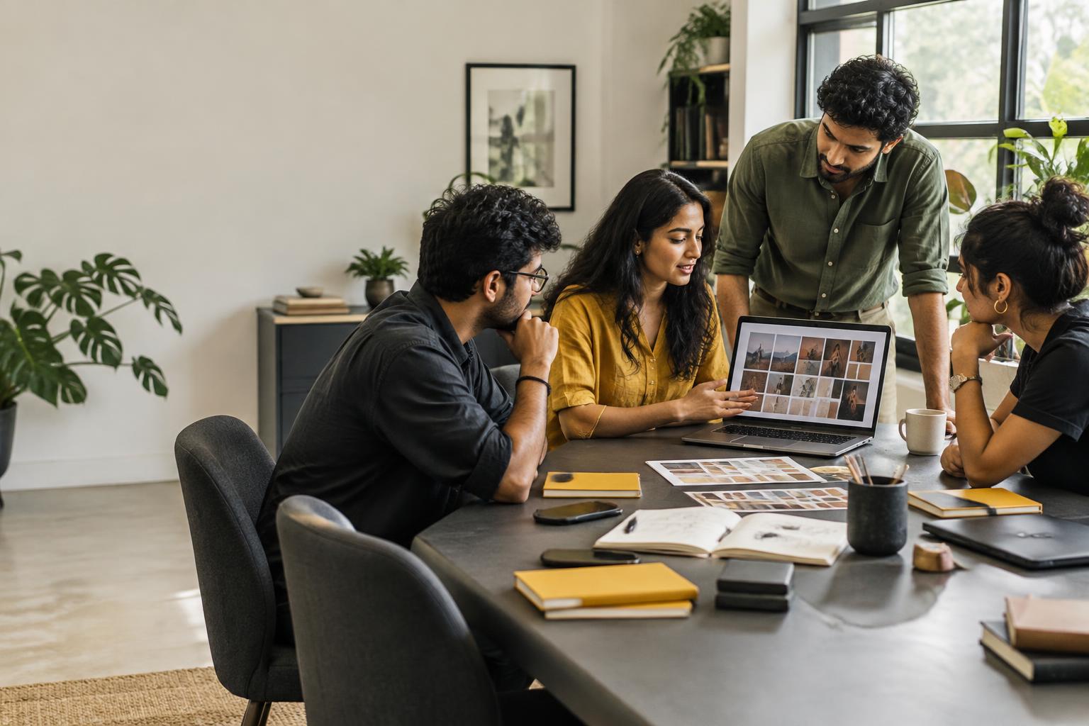 Creative professionals collaborating on brand ideas